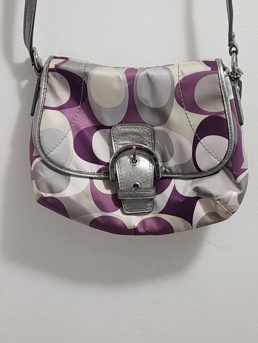 Coach Purple and Silver Signature Print Crossbody Bag